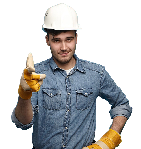 horizontal shot handsome young maintenance service worker wearing white helmet 1