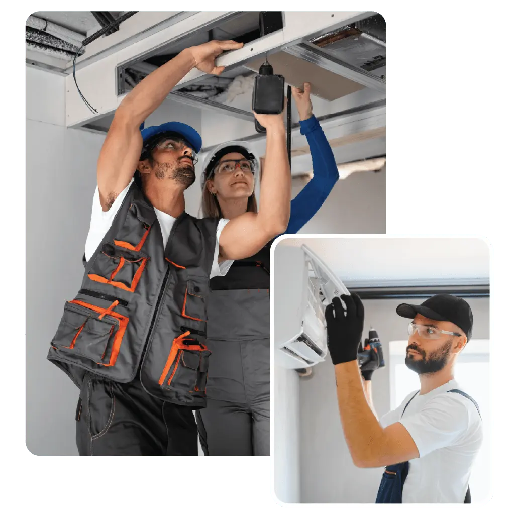 Professional technician installing a split AC unit in a commercial building in Dubai