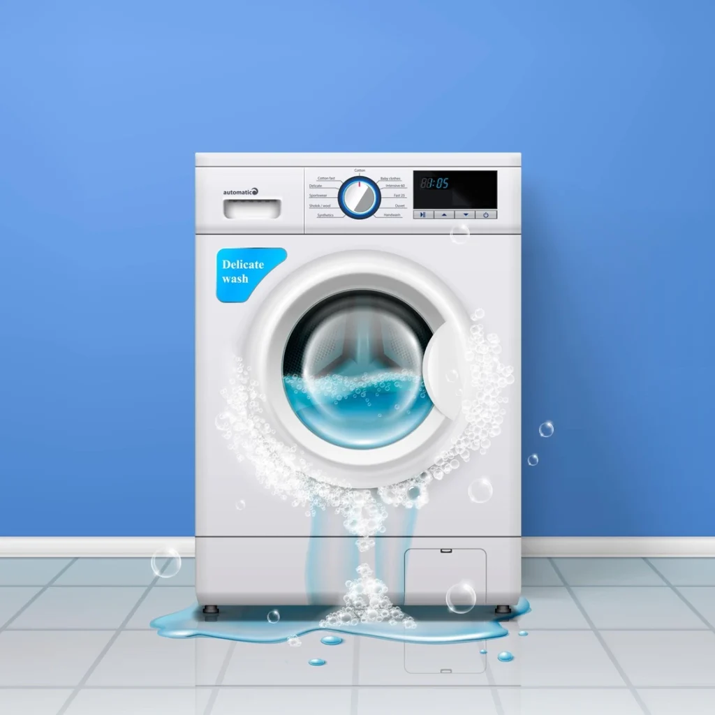 Technician installing a washing machine from a major brand like LG, Samsung, or Siemens in a Dubai home