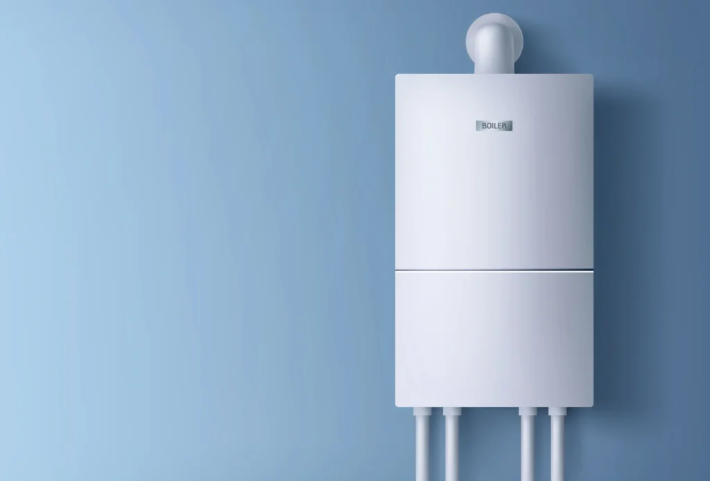 Professional technician installing a wall-mounted water heater in a modern Dubai home