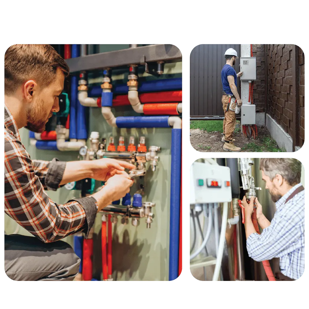 Professional technician performing water heater installation in a Dubai residential property