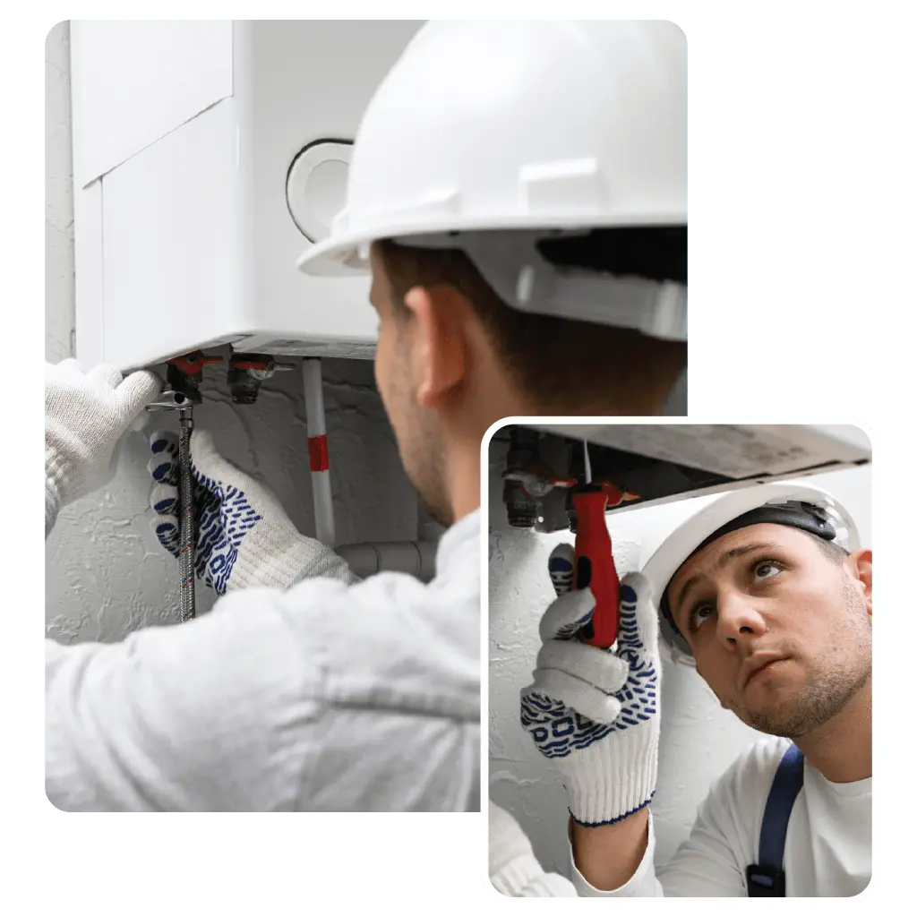 Technician performing water heater installation in a residential property in Dubai